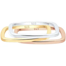 Elli Ring Geo Ring Set Viereck Statement Tri-Color in Silber
