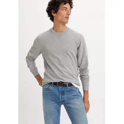Rundhalspullover LEVI'S "LIGHTWEIGHT HM SWEATER", Herren, Gr. S, grau (mid tone grau heathe), Strick, Obermaterial: 100% Baumwolle, casual, Rundhals, Langarm, Pullover
