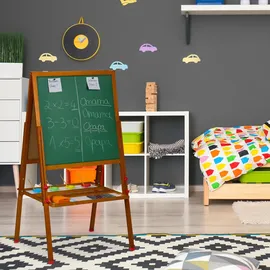 Relaxdays Kinderstandtafel, magnetische Spieltafel, höhenverstellbar, 122-160x65x69 cm, Whiteboard & Kreidetafel, braun