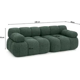 kaiser möbel Couch, 2-Sitzer Sofa modular, Bouclé-Stoff Abriamo, Dunkelgrün, Selia - dunkelgrün