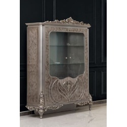 Casa Padrino Luxus Barock Vitrine Silber - Handgefertigter Massivholz Vitrinenschrank - Prunkvolle Barock Möbel