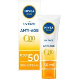 NIVEA UV Face Q10 Anti-Age, 0% weiße Rückstände (50 ml), Q10 Sonnencreme für das Gesicht, UV-Gesichtscreme, Anti-Aging-Creme mit SPF50, Verpackung kann variieren