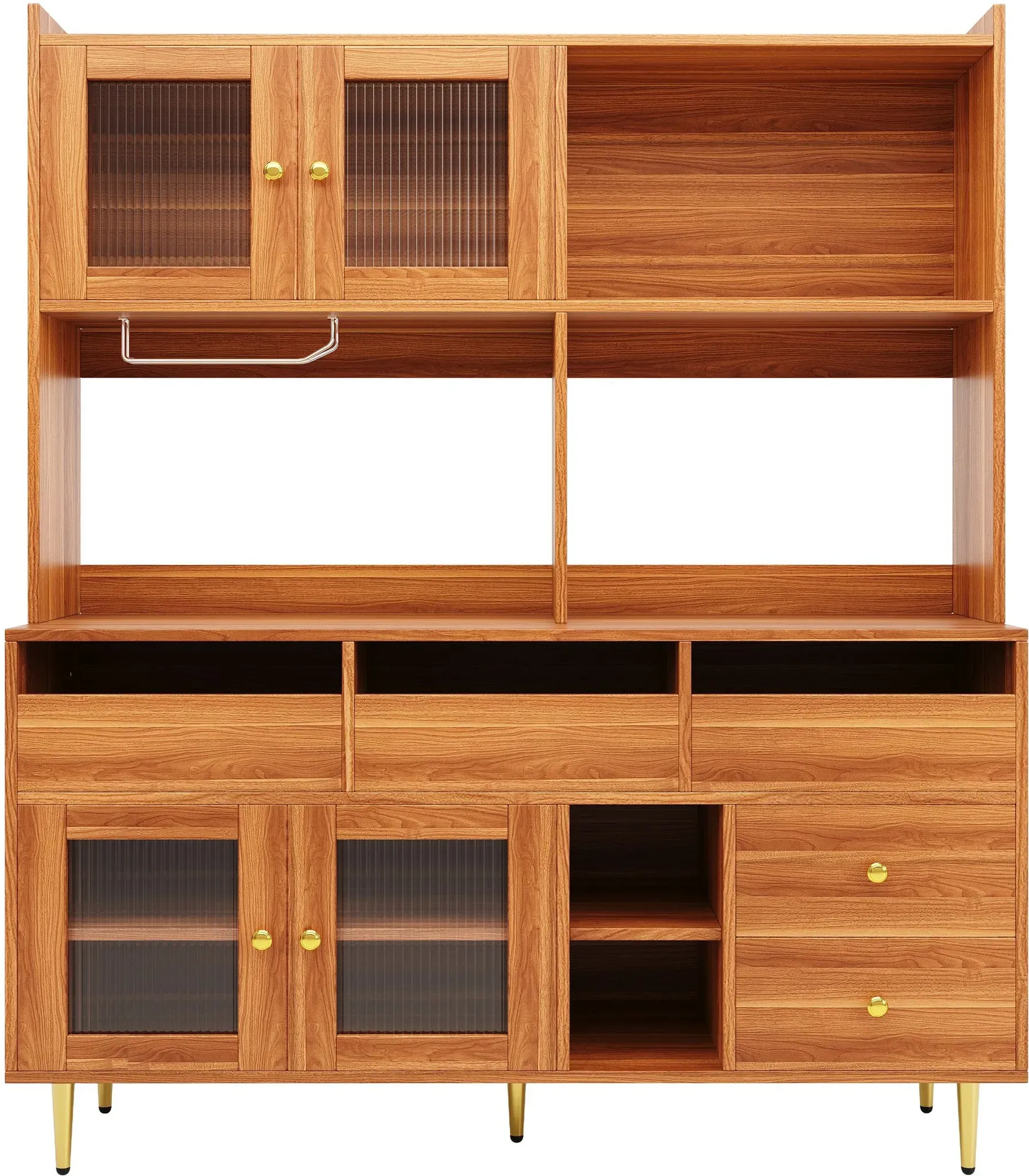 Restaurant-Hochschrank mit Changhong-Glastür, Weinglasregal und mehrschichtigem Stauraum, 145×39×171 cm, Walnussbraun