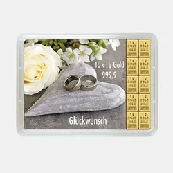 Goldbarren 10g Stein+Ringe/Hochzeit (Flip)