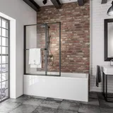 Schulte Home Schulte Badewannenaufsatz 2-teilig, zur Klebemontage ohne Bohren, Sicherheitsglas ESG Klar hell, inkl. Handtuchhalter, Profilfarbe: Matt Schwarz - Schwarz