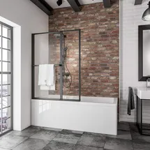 Schulte Home Schulte Badewannenaufsatz 2-teilig, zur Klebemontage ohne Bohren, Sicherheitsglas ESG Klar hell, inkl. Handtuchhalter, Profilfarbe: Matt Schwarz - Schwarz