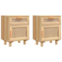 vidaXL Nachttische 2 Stk. Braun Massivholz Kiefer und Natur-Rattan