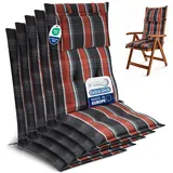 Beautissu 5er Set Gartenstuhlauflagen Hochlehner Auflagen 120x50 cm – 7cm Polster Sitzauflagen Gartenmöbel Made in EU – UV-Lichtecht Sitzpolster Gartenstuhl Grau Orange Weiß Kariert – HighLux HL
