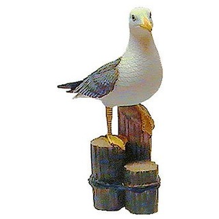 wattkiste Deko-Möwe auf Poller, 32 cm - Polyresin, Weiß, Vogel, Handbemalt, Bodenmontage