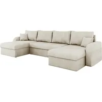 MIRJAN24 Ecksofa Kris U Cord, Stilvoll Eckcouch mit Bettkasten und Schlaffunktion, U-Form Schlafsofa (Farbe: Poso 100) - Beige