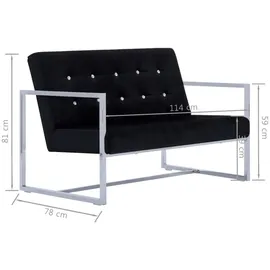 vidaXL 2-Sitzer-Sofa mit Armlehnen Schwarz Chrom und Samt