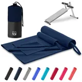 Blumtal Fitness Handtuch im 2er Set - Microfaser Sporthandtuch Fitnessstudio 180x90 cm + Mikrofaser Handtuch 80x40 cm - Microfaser Handtuch groß & klein - Gym Handtuch im Set - Dark Ocean Blue - Blau