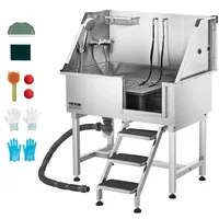 Vevor Hundewaschstation aus Edelstahl, 961x620x1220 mm Tierpflegewanne mit Ablagetreppe, Wasserhahn, Duschkopf & Seifenhalter, für große, mittelgroße & kleine Haustiere (rechte Tür)