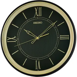 Wanduhr SEIKO, schwarz, Wanduhren, H: 4,5cm, Quarzuhr, durchlaufende Sekunde, Küche, Büro, Wohnzimmer, Esszimmer