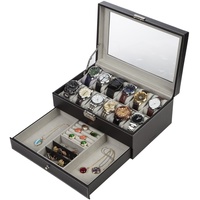 Readaeer Zwei Schichte Uhrenbox für 12 Uhren Kasten Speicher mit Glasdeckel aus PU-Leder