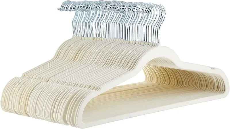 ANQI Velvet, rutschfeste Kleiderbügel für Anzüge, Elfenbein/Beige - Packung mit 50