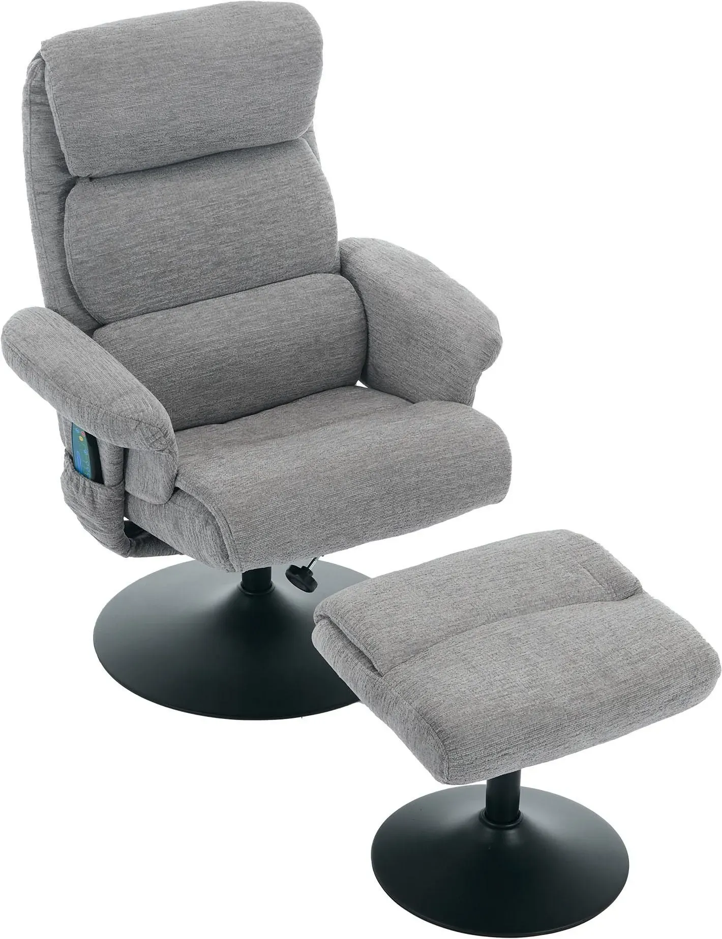 Relaxsessel mit Liegefunktion und 5-Punkte-Massage, Fernsehsessel mit elektrischer Heizfunktion und Hocker, 360° drehbar, Chenille-Stoff, 75,5x77x100 cm, Grau
