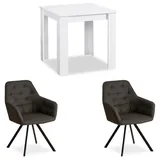 Homestyle4u Essgruppe mit 2 Leinen Polsterstühlen in Weiß und Grau 2375