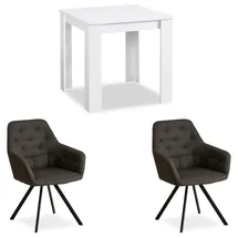Homestyle4u Essgruppe mit 2 Leinen Polsterstühlen in Weiß und Grau 2375