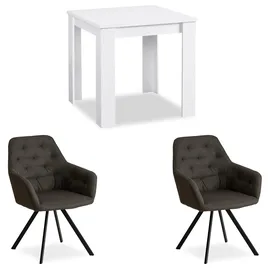 Homestyle4u Essgruppe mit 2 Leinen Polsterstühlen in Weiß und Grau 2375