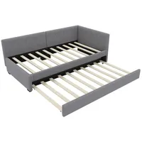 SOFTWEARY Schlafsofa mit Bettfunktion und Gästebett, 90x200 cm, Einzelbett mit Lattenrost, Samt grau