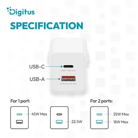 Digitus USB Ladegerät GaN 45W 1x USB-C, 1x USB-A