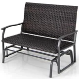 GYMAX Schaukelbank, 2-Sitzer Schaukelstuhl Rattan, Gartenbank mit schnell trocknender Baumwolle, Balkonbank, Sitzbank für Garten, Balkon & Terrasse, 120 x 80 x 94 cm