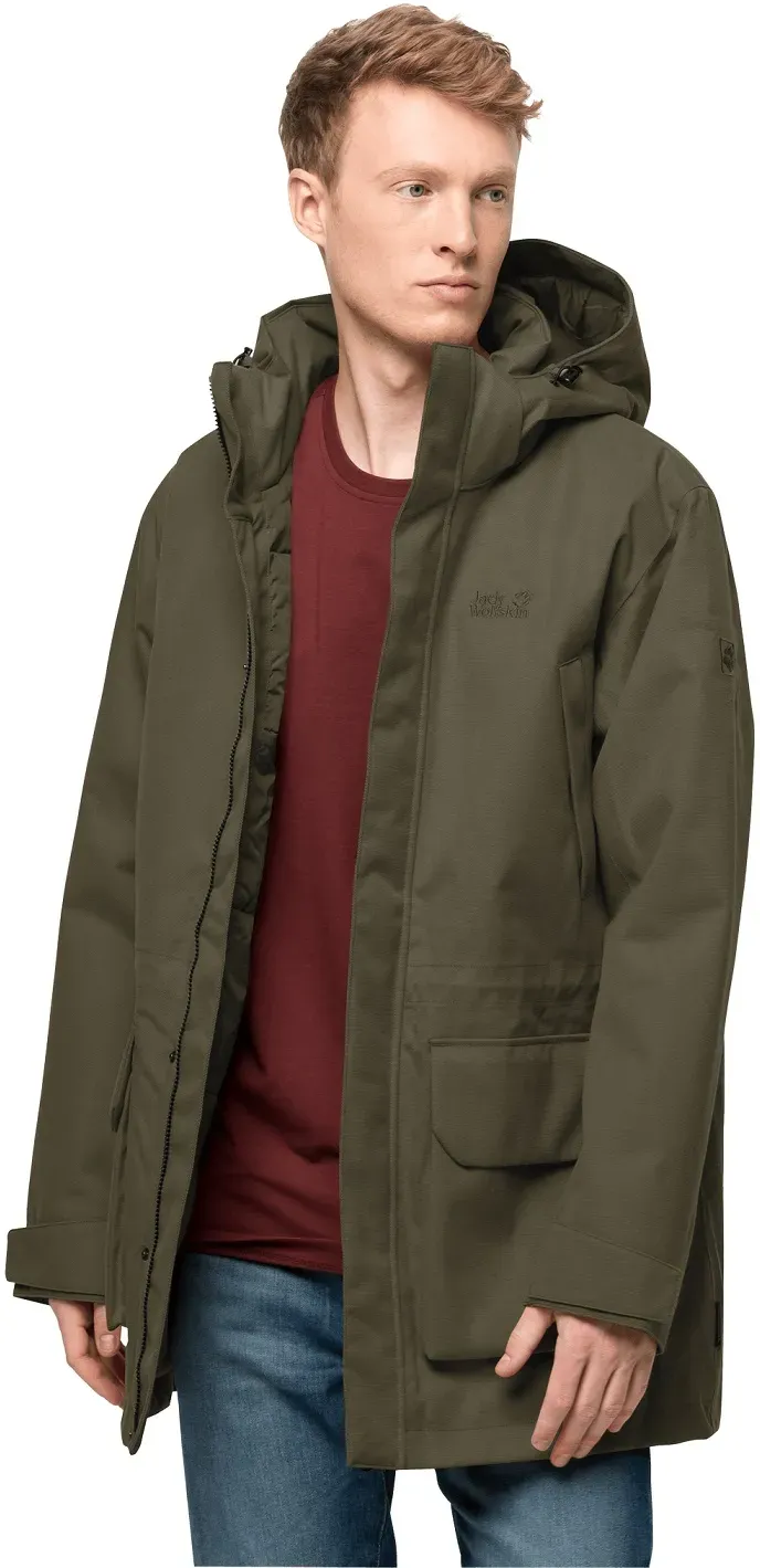 Jack Wolfskin Parka Fierce Wind (wasser- und winddicht, aus recycelten Materialien) grün Herren