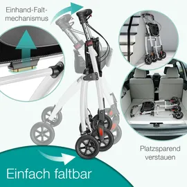 aktivshop Indoor-Rollator Wohnungsrollator leicht faltbar mit abnehmbarem Tablett weiß