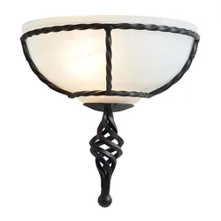 Wandleuchte Lampe Handgeschmiedetes Eisen Glas Schwarzes B 26 cm
