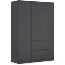 Rauch Möbel Drehtürenschrank, Kleiderschrank, 3-türig, 2 Schubkästen, Grau-metallic, Schwarz, Push-to-open, Griffprofil grau-metallic, 136x197x54 cm