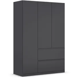 Rauch Möbel Drehtürenschrank, Kleiderschrank, 3-türig, 2 Schubkästen, Grau-metallic, Schwarz, Push-to-open, Griffprofil grau-metallic, 136x197x54 cm