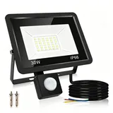 LED Strahler mit Bewegungsmelder Außen 30W, 6500K Kaltweiß Aussenstrahler mit Bewegungsmelder, 2700LM Superhell LED Scheinwerfer Außen, IP66 Wasserdichter Fluter für Garage, Garten, Innenhöfe