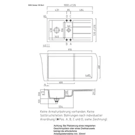 Systemceram KeraDomo GENEA 100 rechts Einbauspüle Nigra Excenterbetätigung 1000 x 510 mm