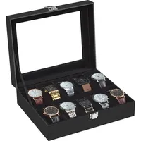 Songmics Uhrenbox mit 10 Fächern, Uhrenkasten, Glasdeckel,