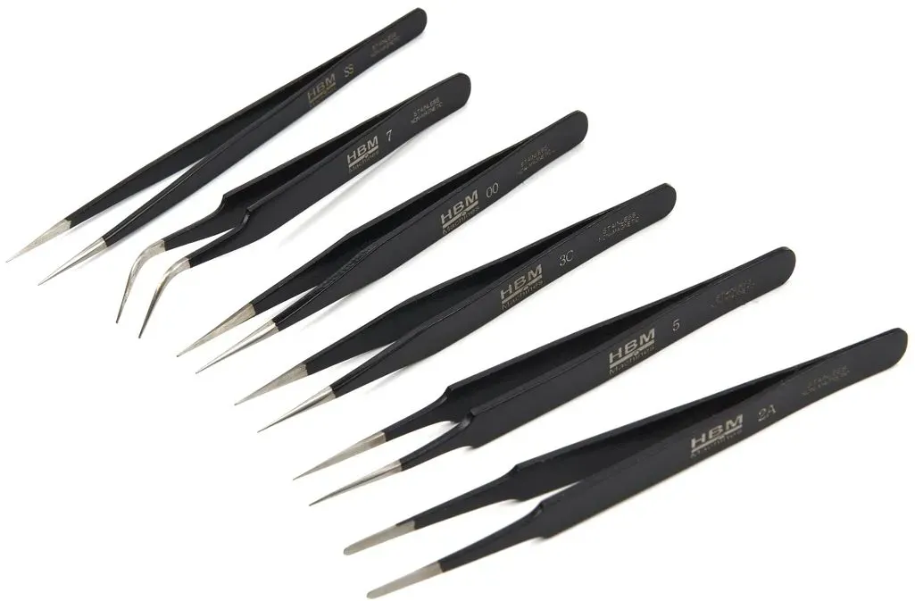 HBM Professional 6 Stück Anti Magnetic Edelstahl Pinzette Set