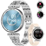 Damen Smart Watch Bluetooth Anrufe für Android iOS Sport Fitness Activity Tracker Damen Smartwatch 1.19" AMOLED Always-on Display Diamant Silber Stahl Frauen Smartwatch Herzfrequenz Schlaf Monitor