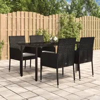 VidaXL Polyrattan Garten-Essgruppe 5-tlg. schwarz inkl. Kissen 3185157