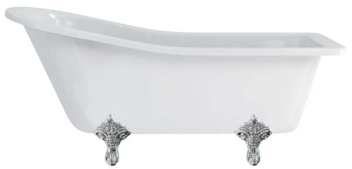Casa Padrino Luxus Jugendstil Badewanne Weiß / Silber 169 x 73 x H. 77 cm - Freistehende Retro Acryl Badewanne - Retro Badezimmer Möbel