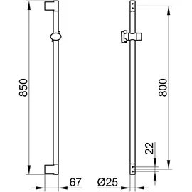 Keuco Brausestange Plan Höhe 850mm, Brauseschieber, verchromt