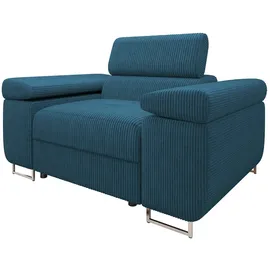 Mirjan24 Sessel Torezio Cord 134 x 90 x 102 cm Blau mit Einstellbaren Kopfstützen