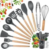 Küchenhelfer Aus Silikon, 22-teiliges, Bpa-freies Küchenzubehör-set, Küchenhelfer-set Aus Silikon Und Holz, Antihaft-küchenhelfer-set Mit Aufbewahrungsbehälter, Grau 01
