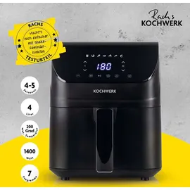 rachs kochwerk Heißluftfritteuse Digital 4L mit Erinnerungsfunktion | schwarz matt