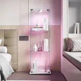 Glasvitrine Mit Beleuchtung – Freistehende, Moderne Vitrine Aus Gehärtetem Glas Mit 3 Ebenen Und Tür – Sammlervitrine – Weiß