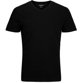 JACK & JONES Herren V-Neck T-Shirt JJEORGANIC Basic Regular Fit Schwarz - L