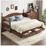 Merax Daybett 90x190/180x190 cm mit Ausziehbett, Kiefer Schlafsofa Tagesbett mit 2 Schubladen, Rückenlehne & Armlehnen braun