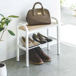 Yamazaki Schuhregal mit Ablage weiß klein platzsparend schmal Metall Schuhablage für 2 Paar Schuhe 48x46x19cm "TOWER"