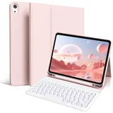 zoyu Tastatur Hülle für iPad 11 Generation A16/10 Generation (11 Zoll 2025/10.9 Zoll 2022), 7-farbige Beleuchtung Magnetische Tastatur für iPad 11./10. Gen Hülle mit Stifthalter, Rosa