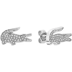 Paar Ohrstecker LACOSTE "Schmuck Edelstahl Ohrrschmuck Ohrringe CROCODILE", silber (edelstahlfarben, transparent), Ohrringe, Damen, Edelstahl, mit Glasstein