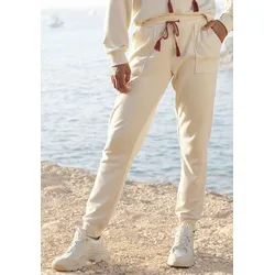 Sweatpants VIVANCE, Damen, Gr. 32/34, N-Gr, beige (creme), Sweatware, Obermaterial: 60% Baumwolle, 40% Polyester, unifarben, modisch, lässig geschnitten lang, Hosen, Relaxhose, Loungehose mit aufgesetzten Taschen, Loungewear